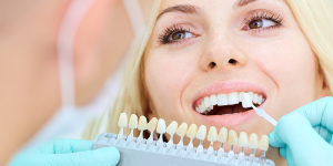 woman getting fit for a dental implant
